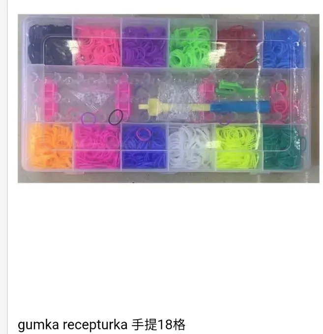 Zestaw kolorowych gumek recepturek w plastikowym pudełku 18 przegródek