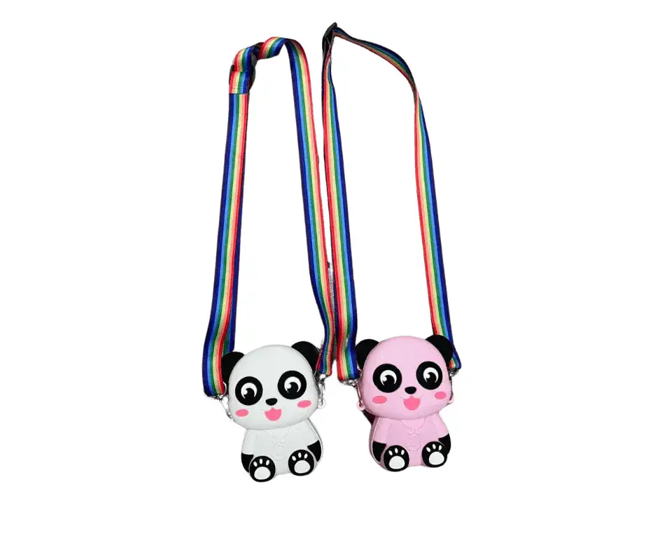 Silikonowa Torebka dla Dzieci Panda z Tęczowym Paskiem - Mix Kolorów