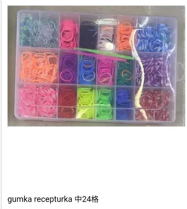 Zestaw kolorowych gumek recepturek w plastikowym pudełku 24 przegródki