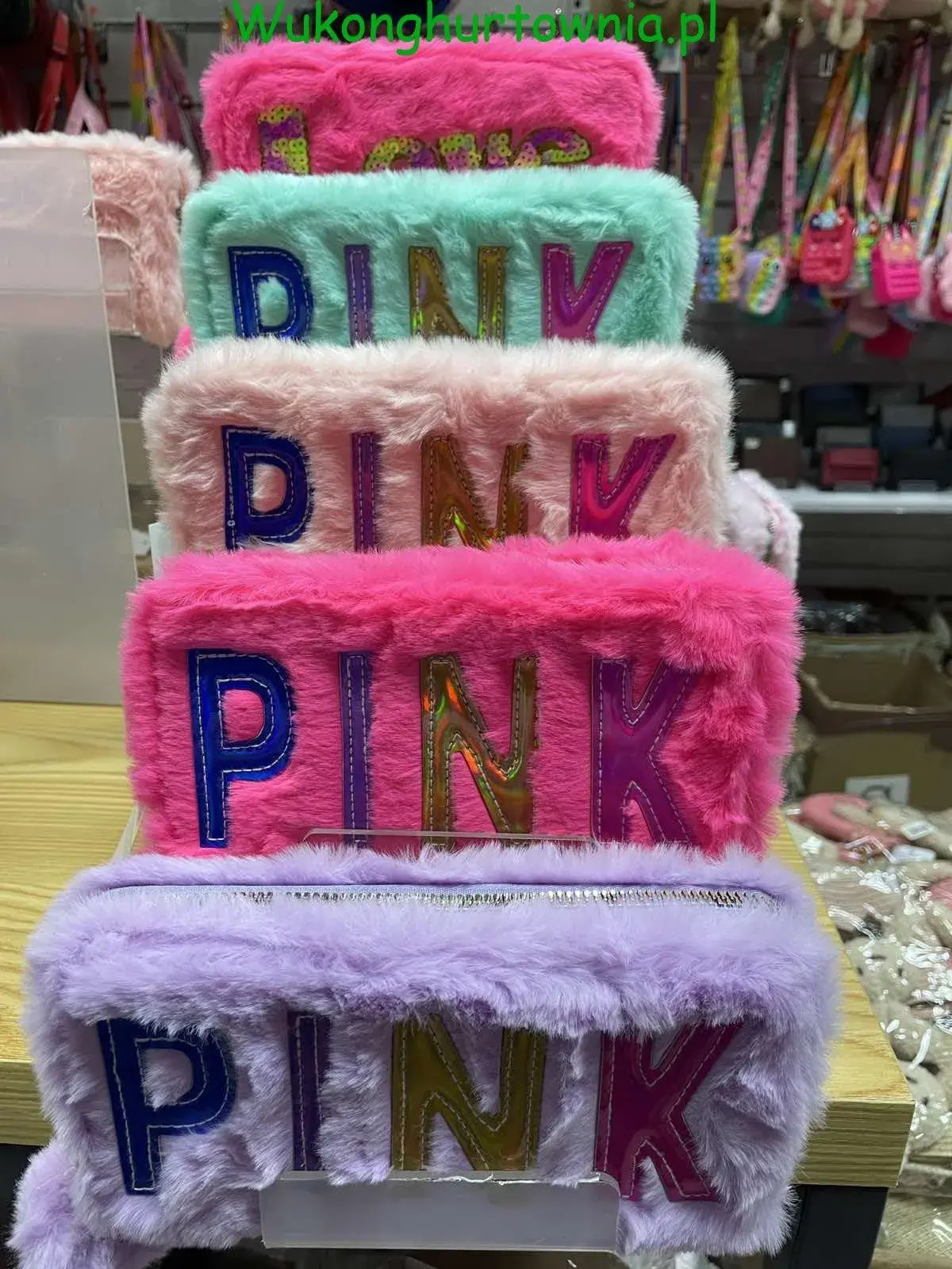 Mini Portfel Pluszowy Futrzany z Kreskówek Mix Kolorów PINK