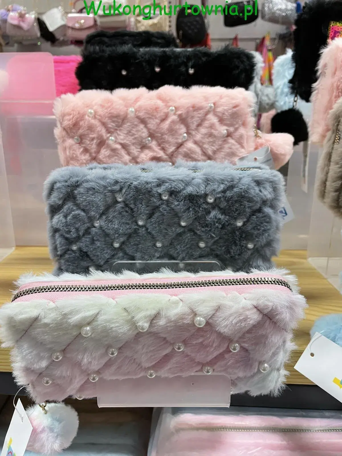 Mini Portfel Pluszowy z Kreskówek i Perłami dla Dzieci, 12 szt.