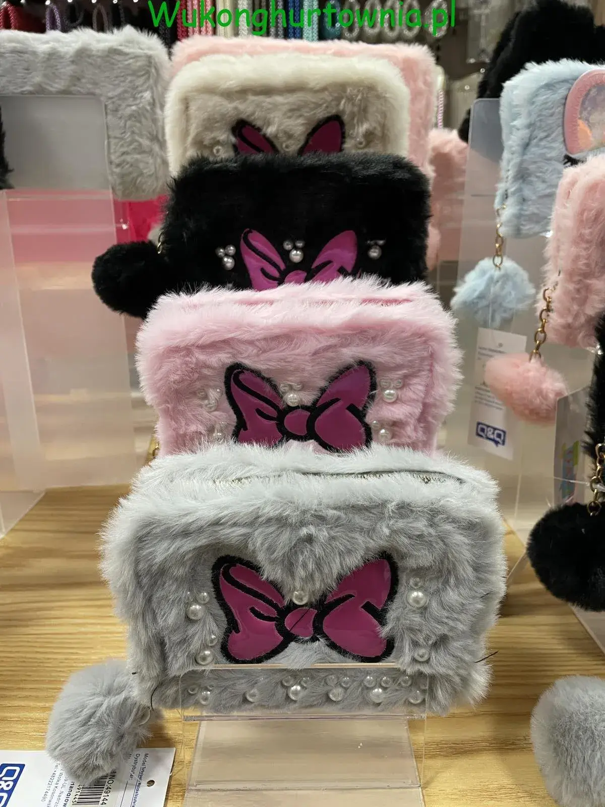 Mini Portfel Pluszowy z Kreskówkowymi Kokardami 12szt