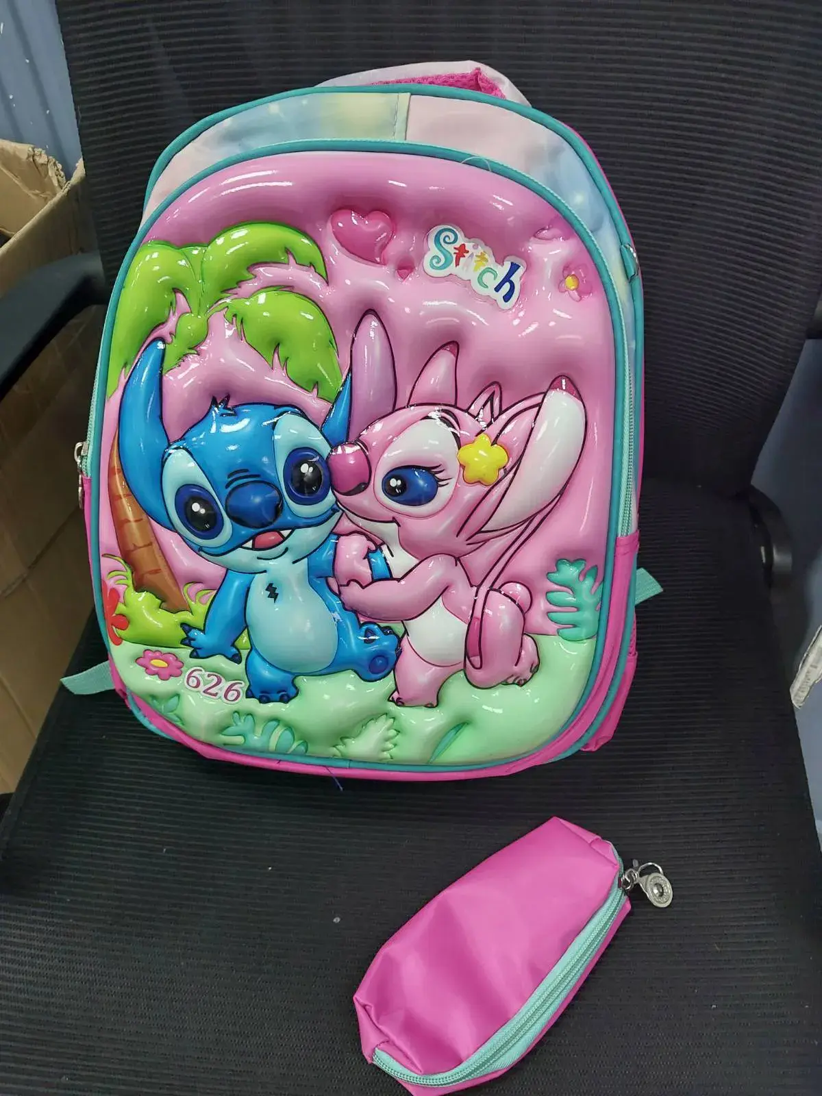 Plecak Stitch i Angel 3D z piórnikiem, różowy - zestaw dla dzieci