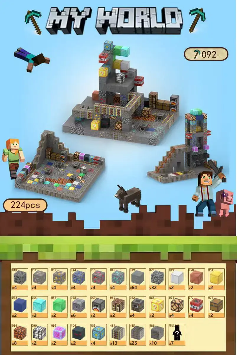 Zestaw Klocków Magnetycznych Minecraft My World 224 pcs, w wielu kolorach