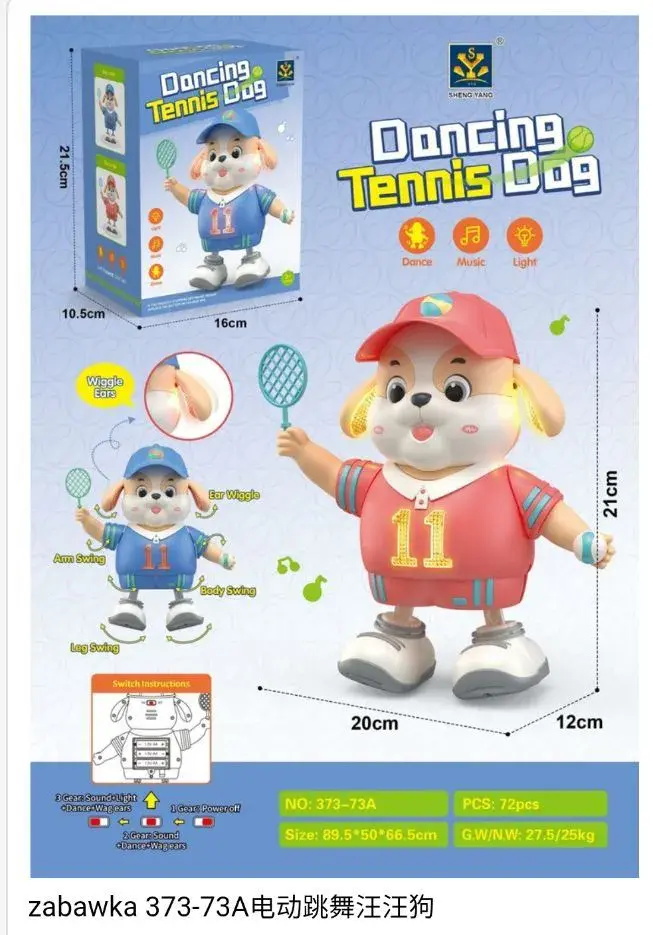 Zabawka pies tańczący tenis z muzyką i światłem 21 cm czerwony