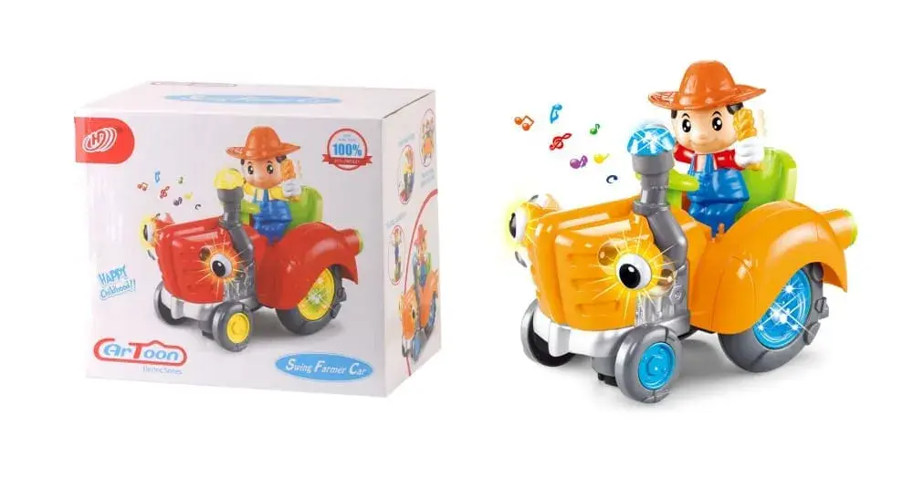 Zabawka traktor pomarańczowy z figurką farmera i światłem