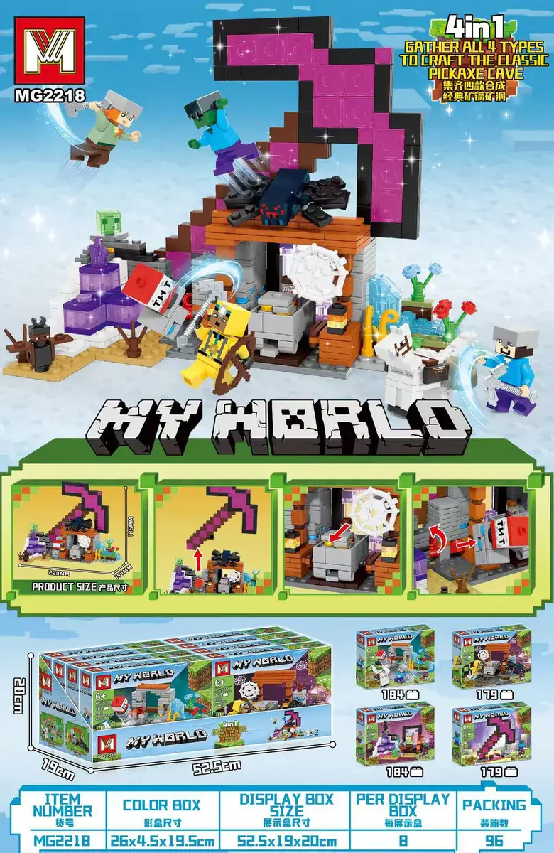 Klocki my world zestaw 4w1 z figurkami i narzędziami