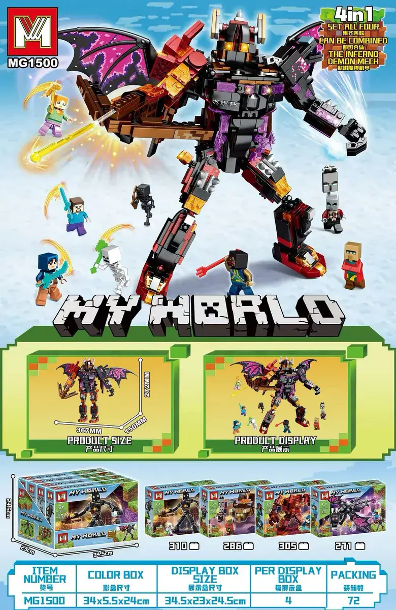 Klocki my world 4w1 mech demon czarno-czerwony 367x272 mm