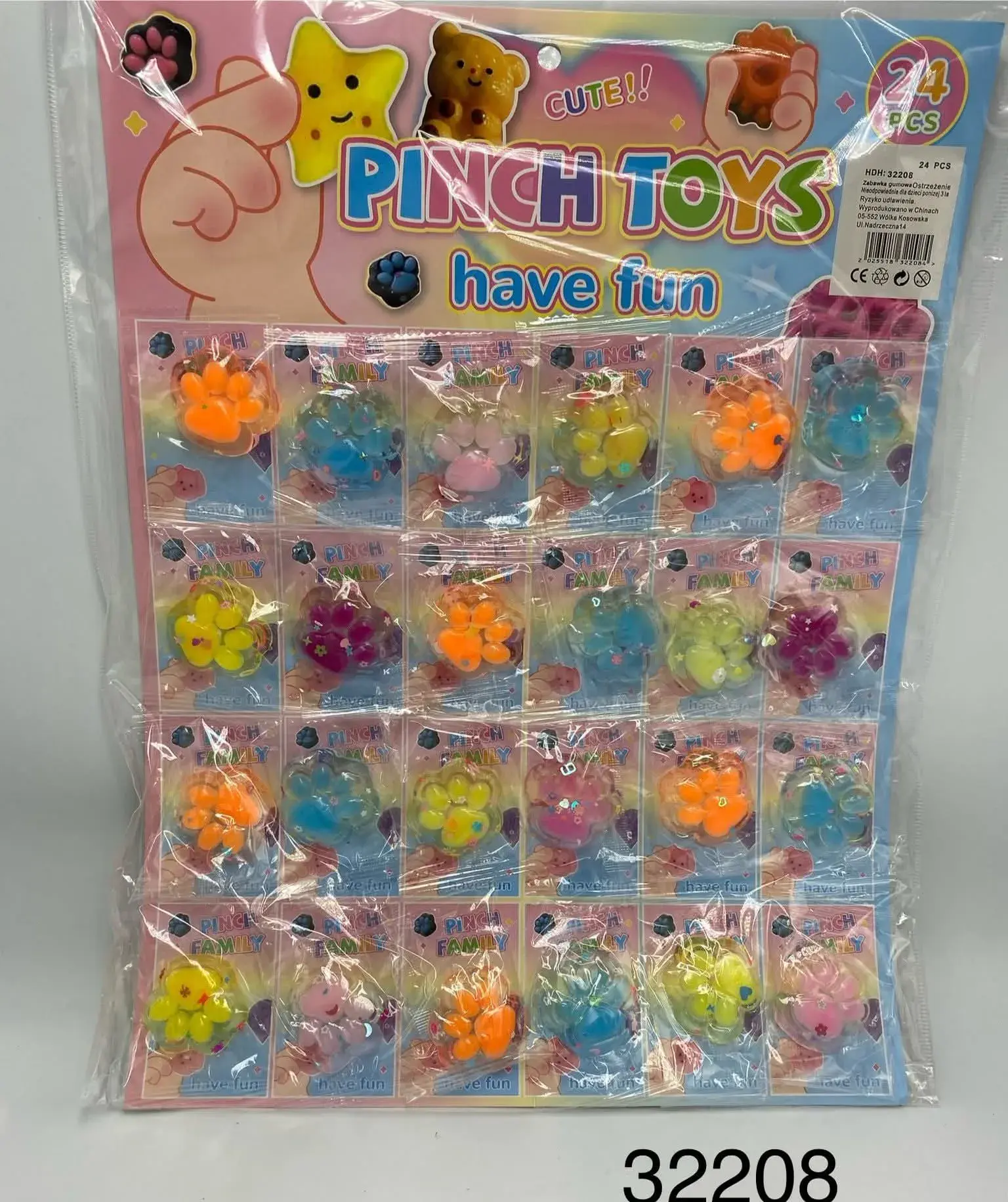 Zestaw Pinch Toys Gniotki Łapki 24 szt. - Kolorowe Mini Zabawki