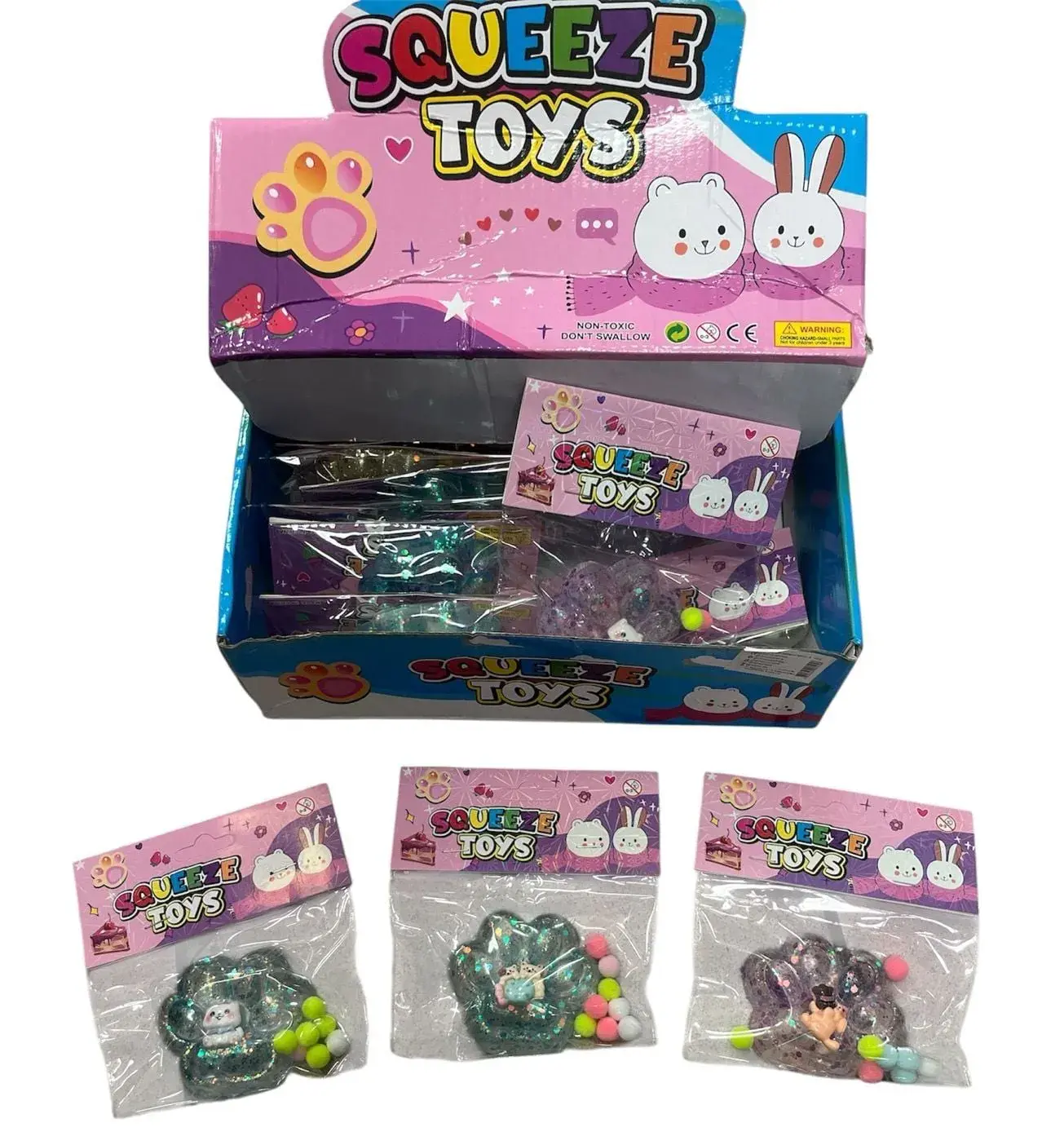 Zabawki Gniotki Łapki Squeeze Toys z Brokatem 16 szt.