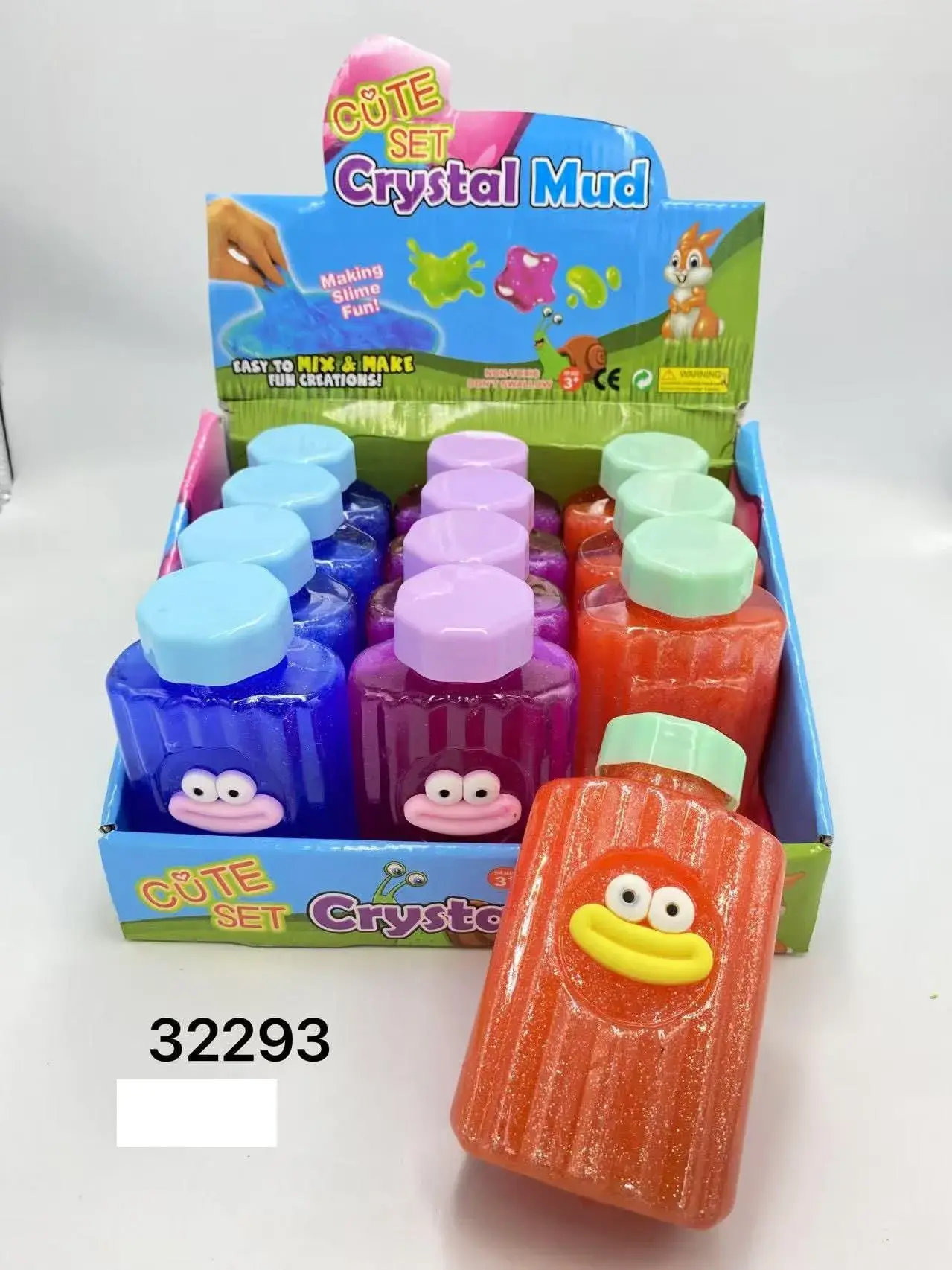 Zabawki Slime Crystal Mud w butelkach z buźką 12 szt., w wielu kolorach