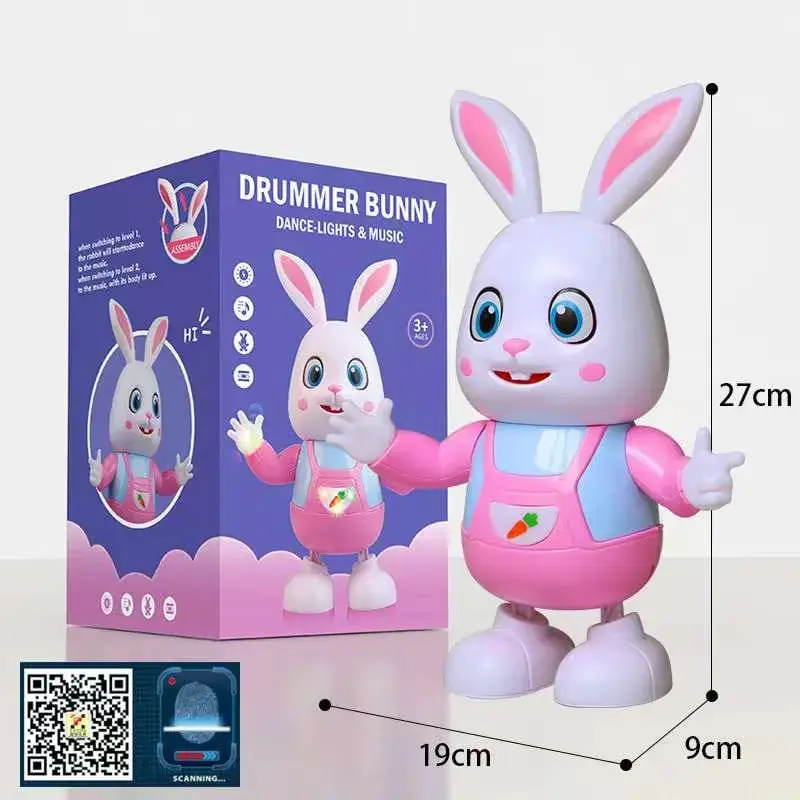 Zabawka królik Drummer Bunny różowo-niebieska 27 cm z muzyką i światłem