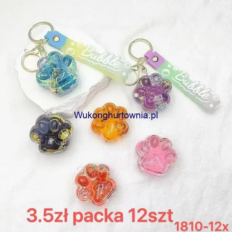 Brelok do kluczy łapka Bubble z brokatem i paskiem, 12 szt.