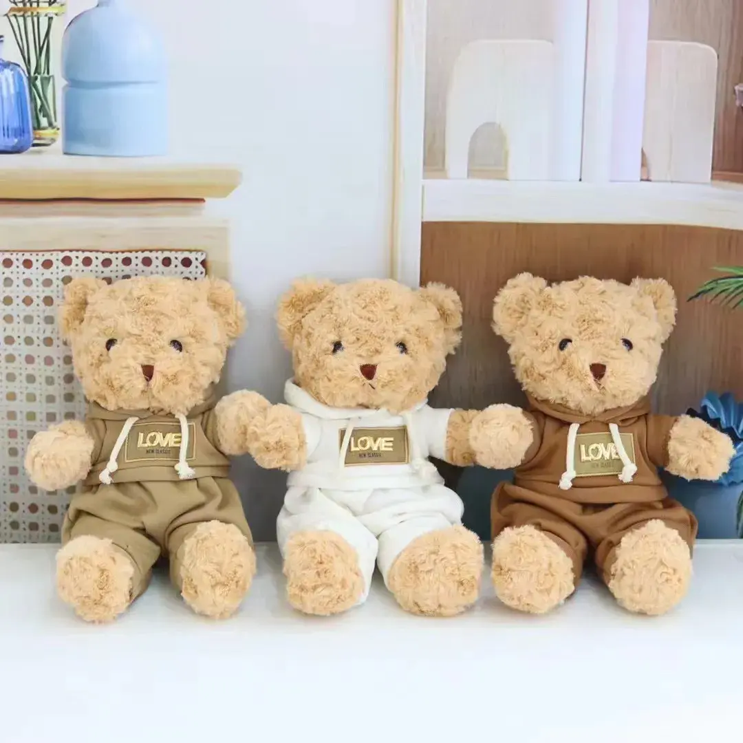 Miś pluszowy 30 cm w ubranku z napisem love beżowy, biały, brązowy
