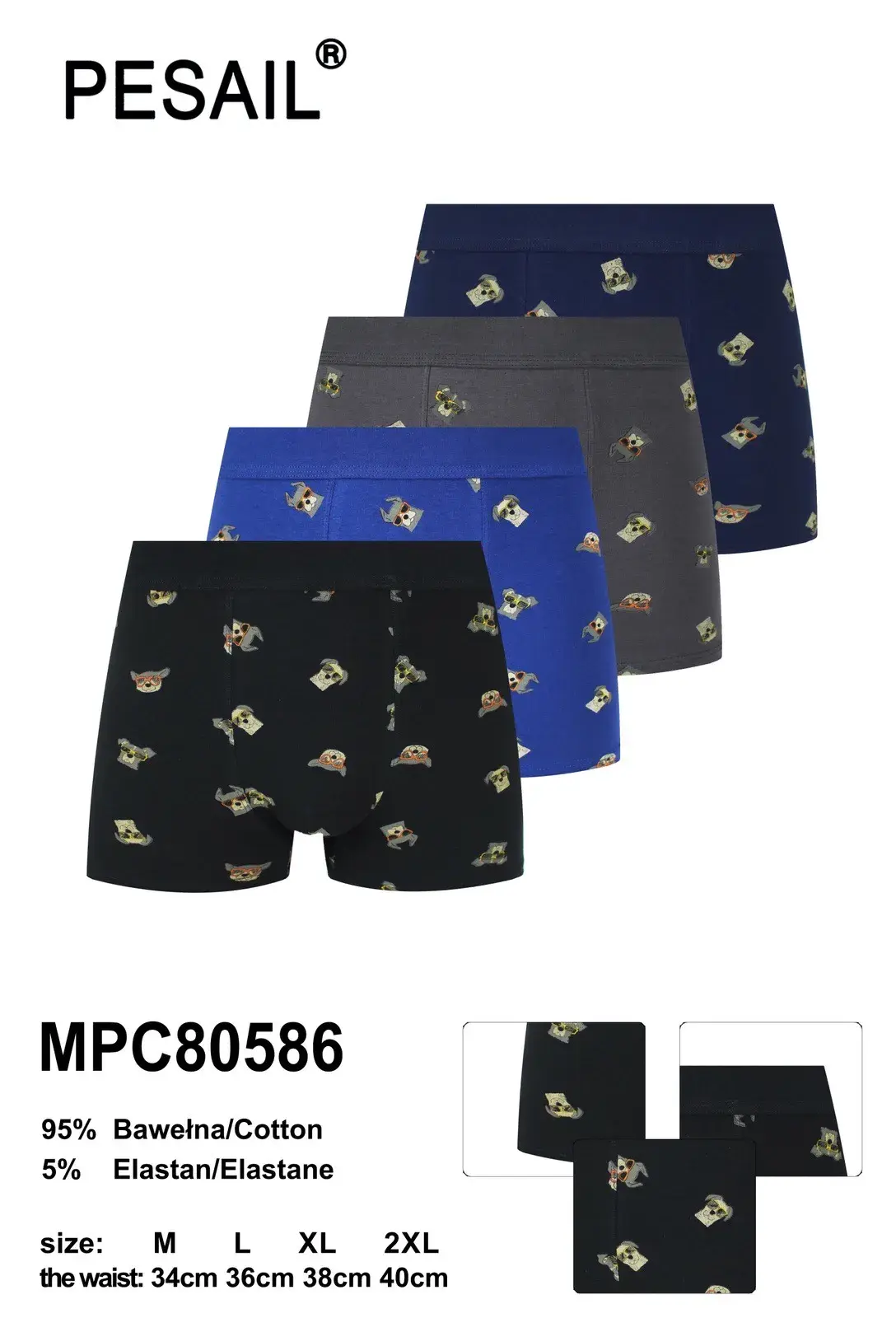 Bokserki męskie Pesail 4 szt. XL-XXL 95% bawełna