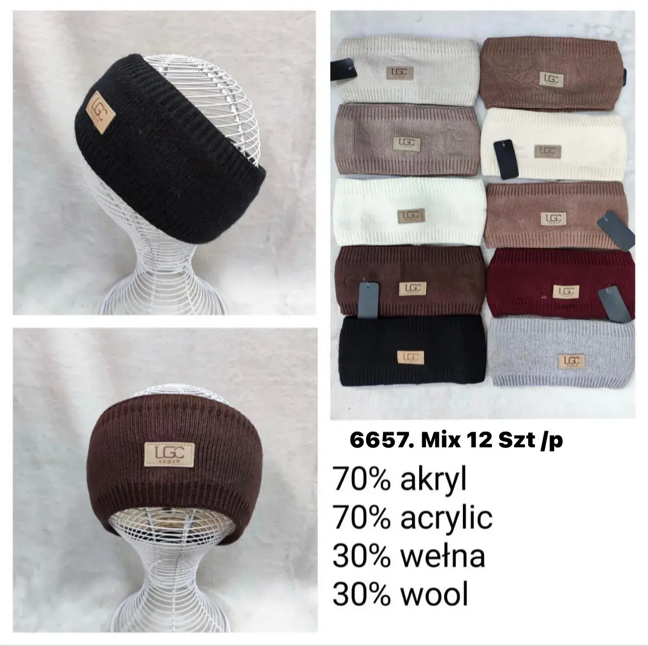 Opaski damskie LG 70% akryl 30% wełna mix 12 szt