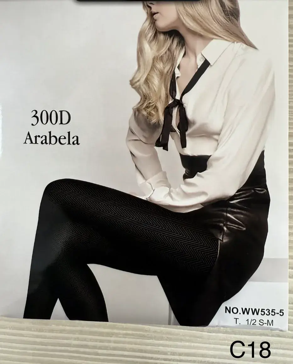 Rajstopy Arabela 300D czarne ze wzorem jodełki S-M
