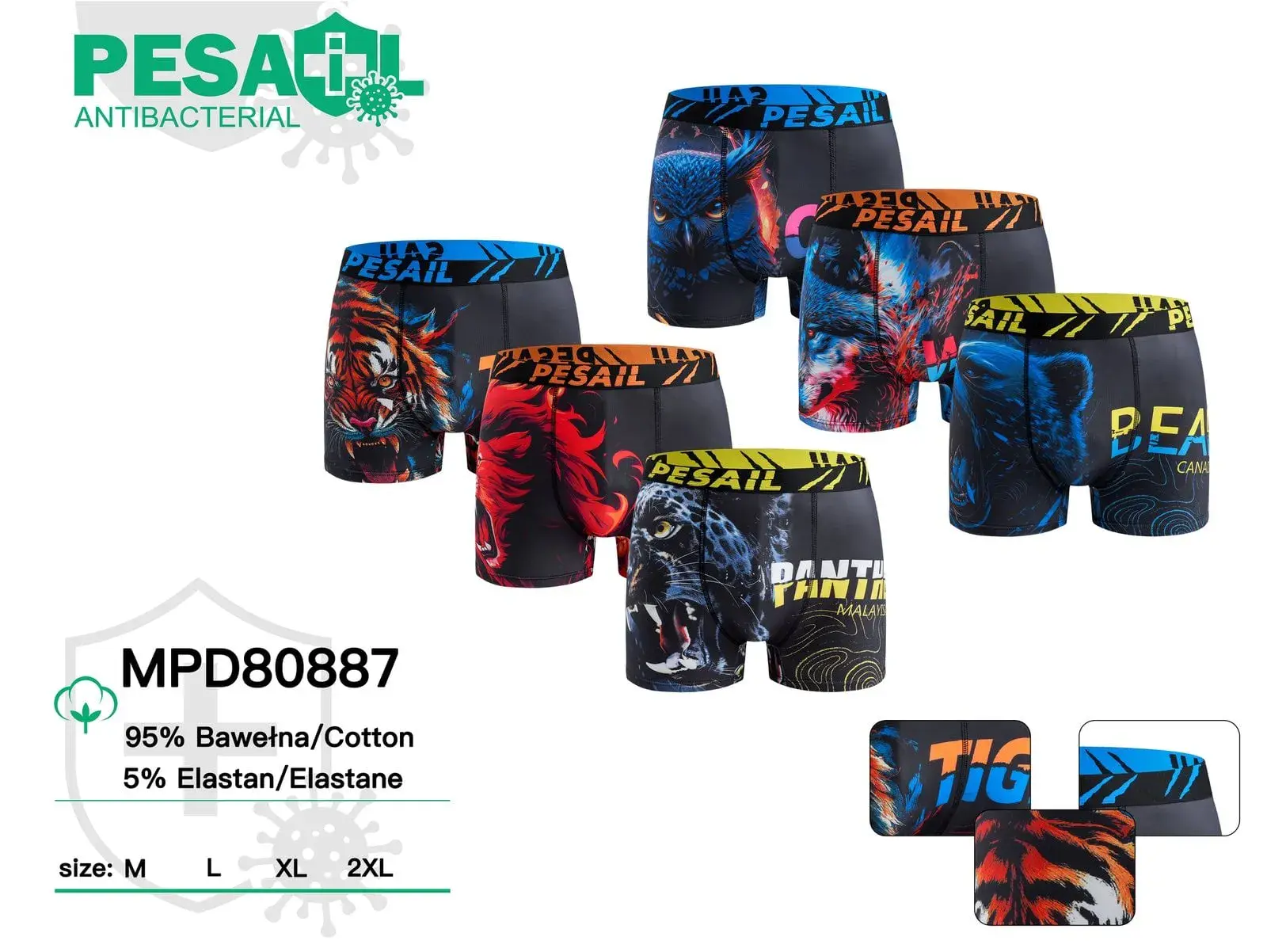 Bokserki męskie Pesail 95% bawełna L XL XXL