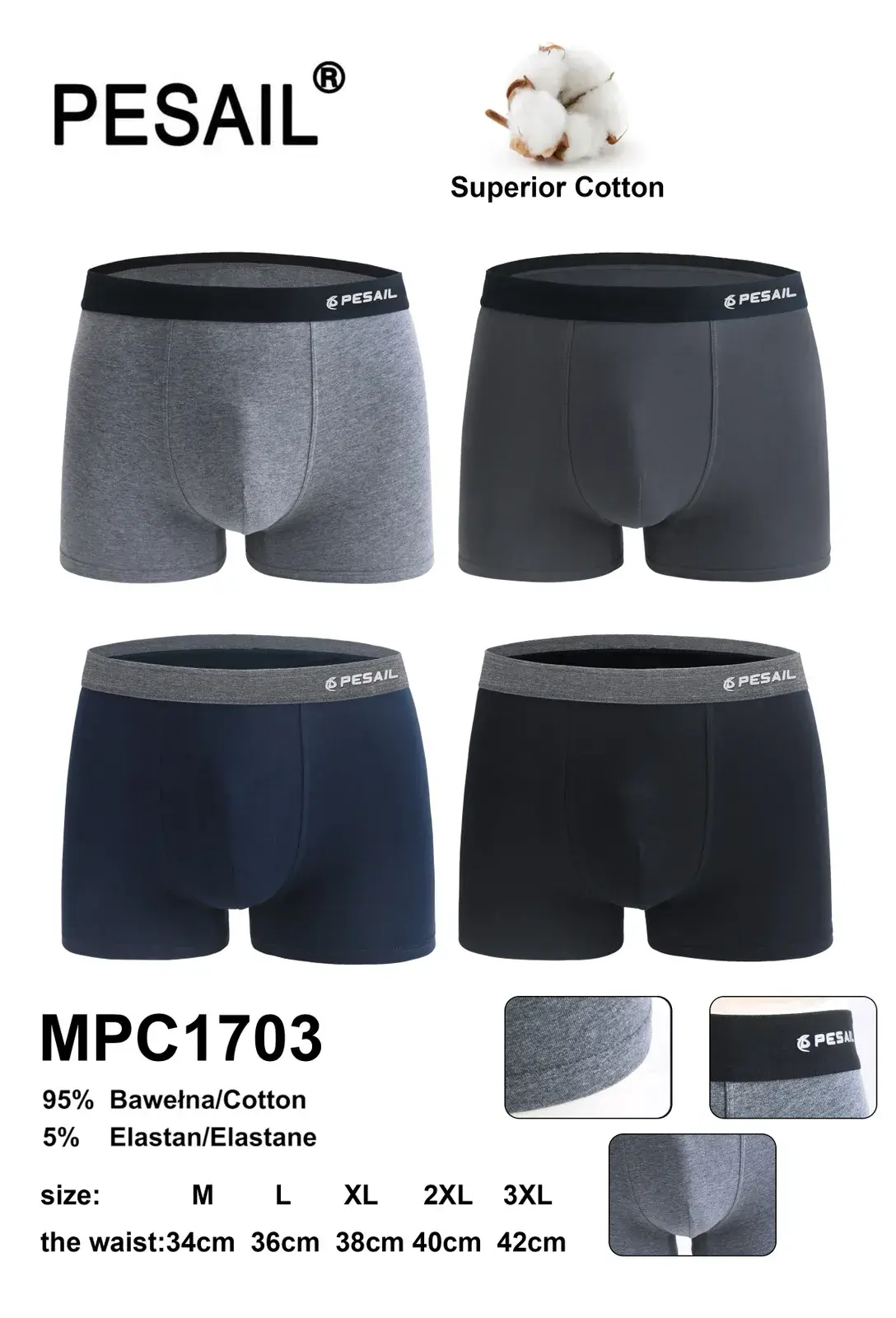 Bokserki męskie PESA 95% bawełna M-L-XL-2XL-3XL
