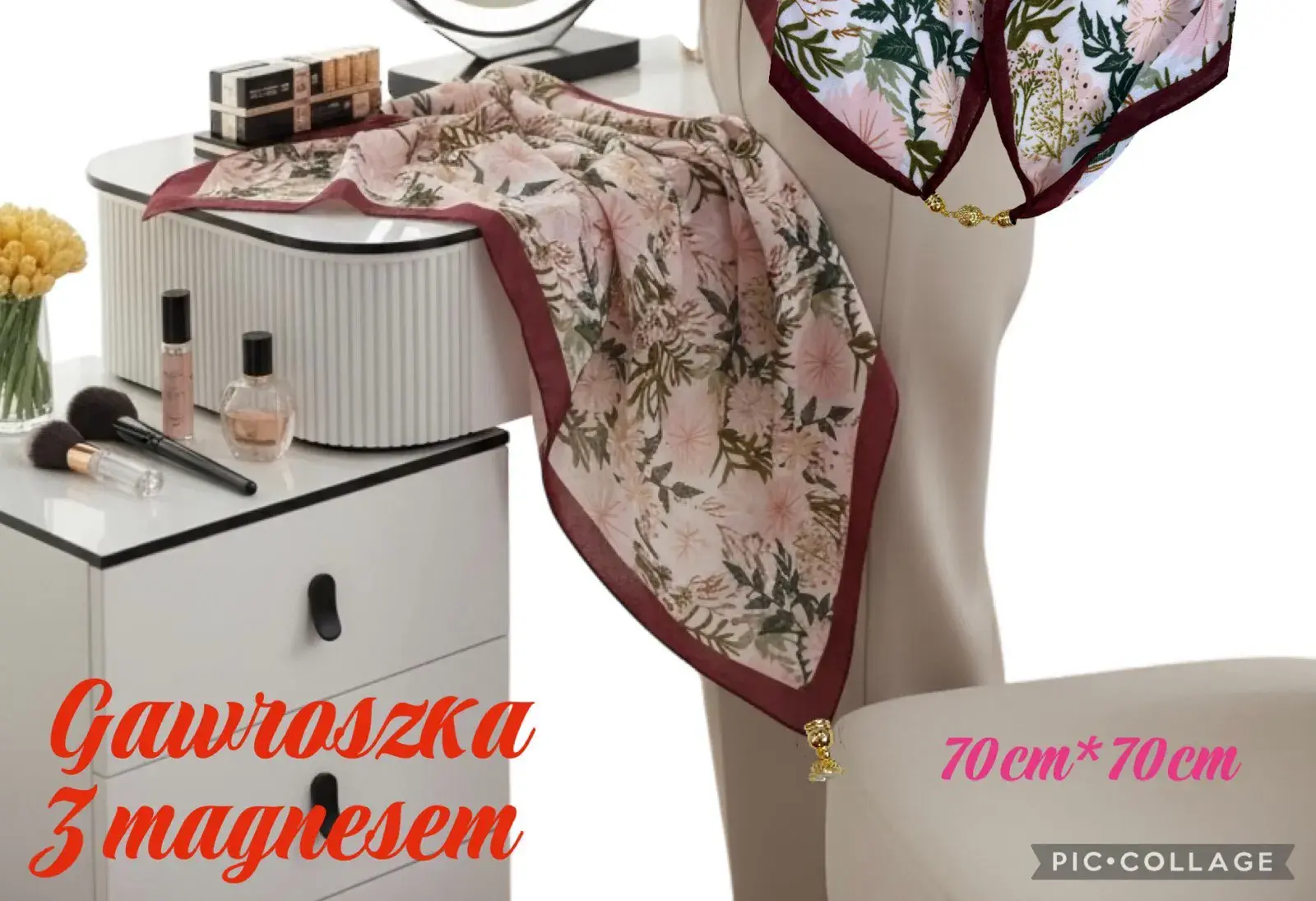 Chusta Damska Kwiatowa 70cm x 70cm z Magnezem