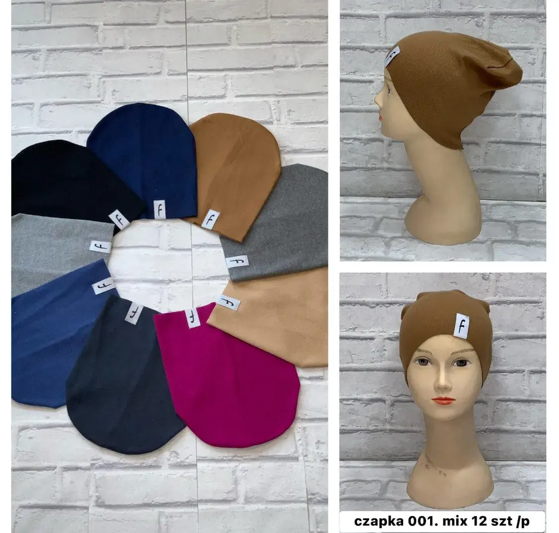 Czapki damskie beanie mix 12 szt