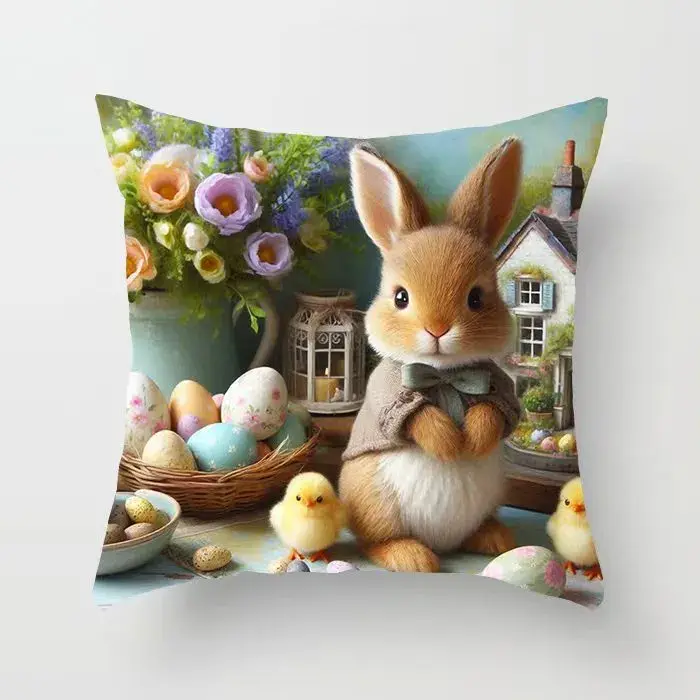 Poszewki Wielkanocne z Zajęciem 40x40 cm, w wielu kolorach – wzór 2