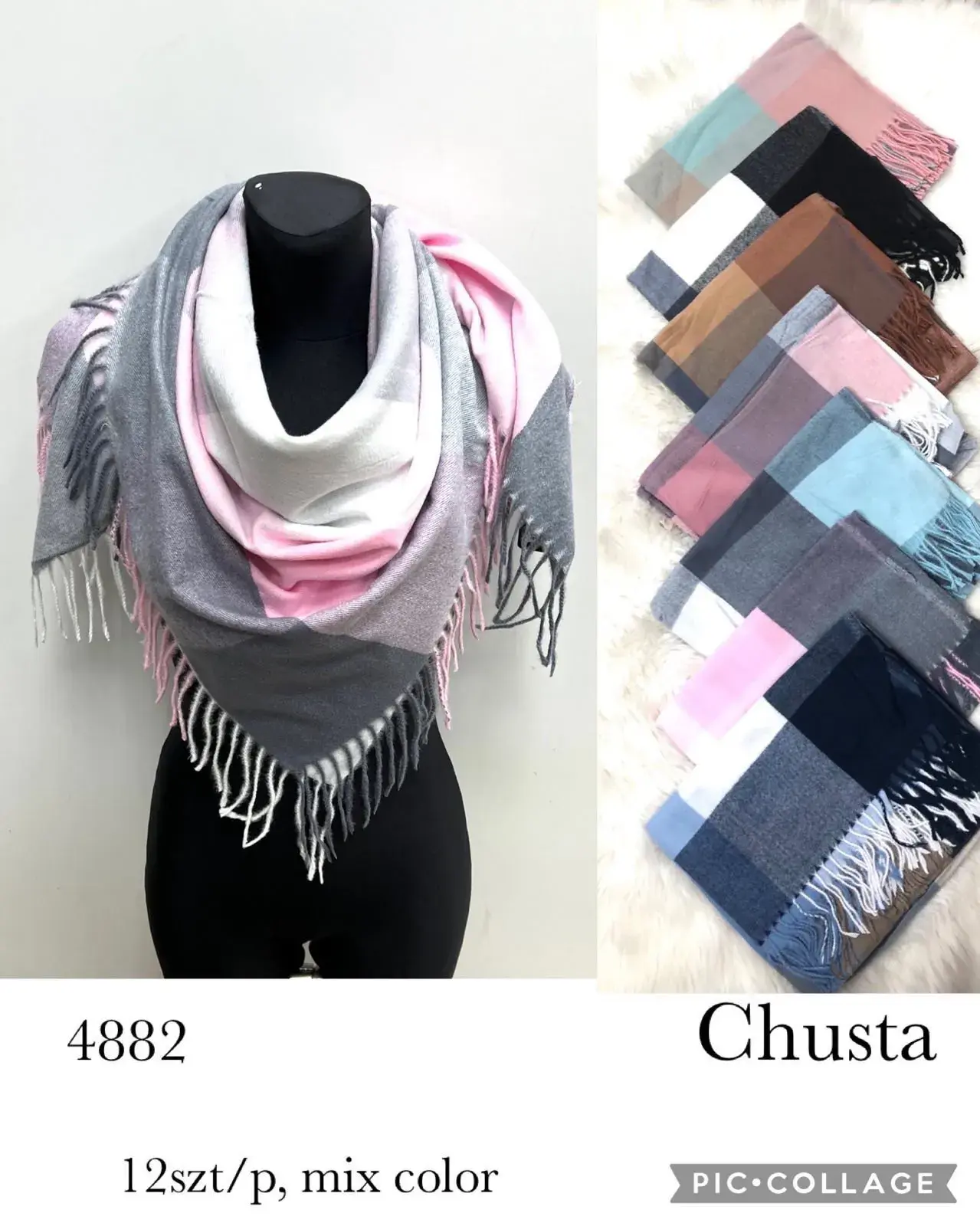 Szaliki damskie Chusta 12 szt mix kolorów