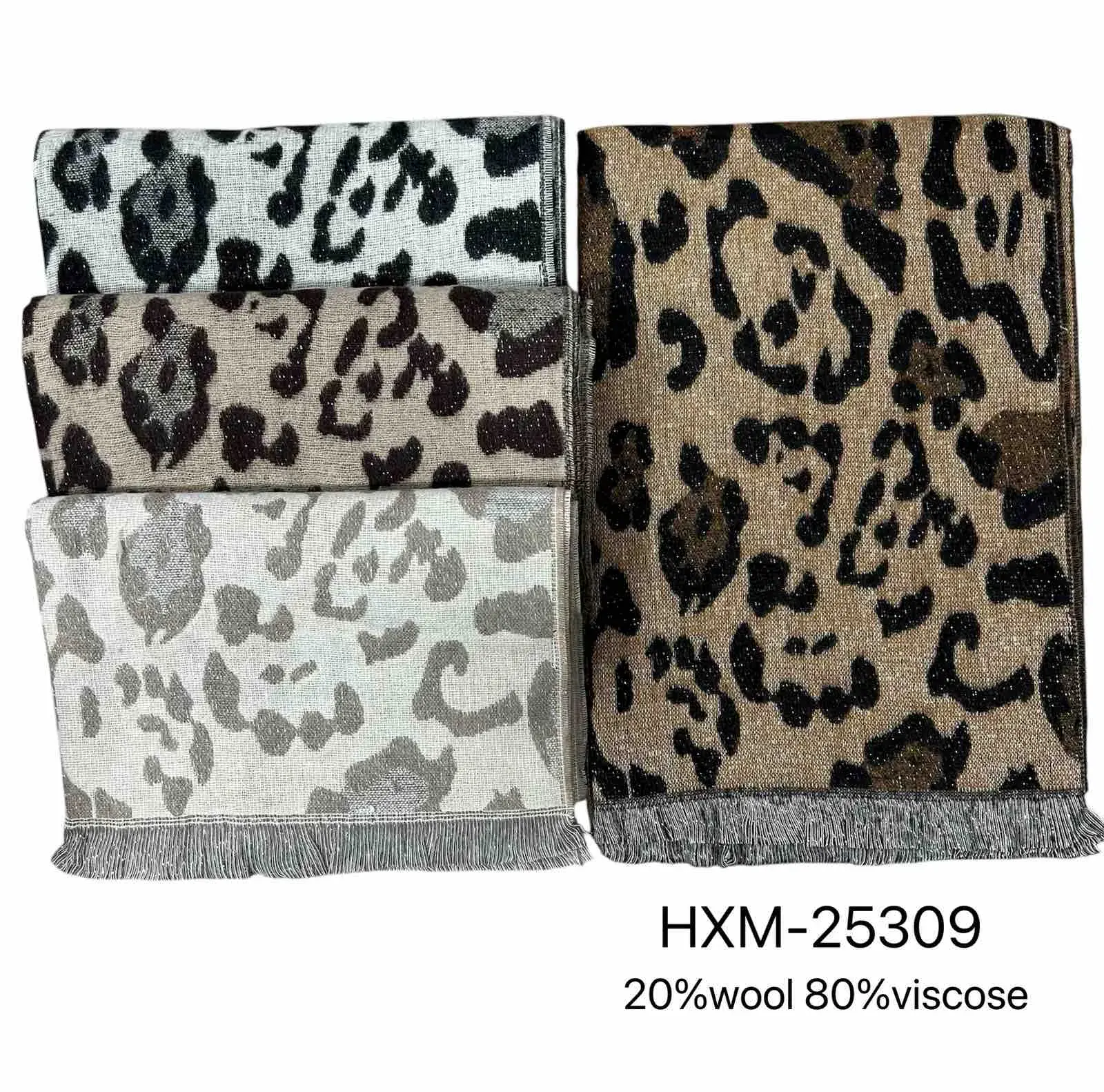 Szaliki damskie wzór leoparda 80% wiskoza 20% wełna