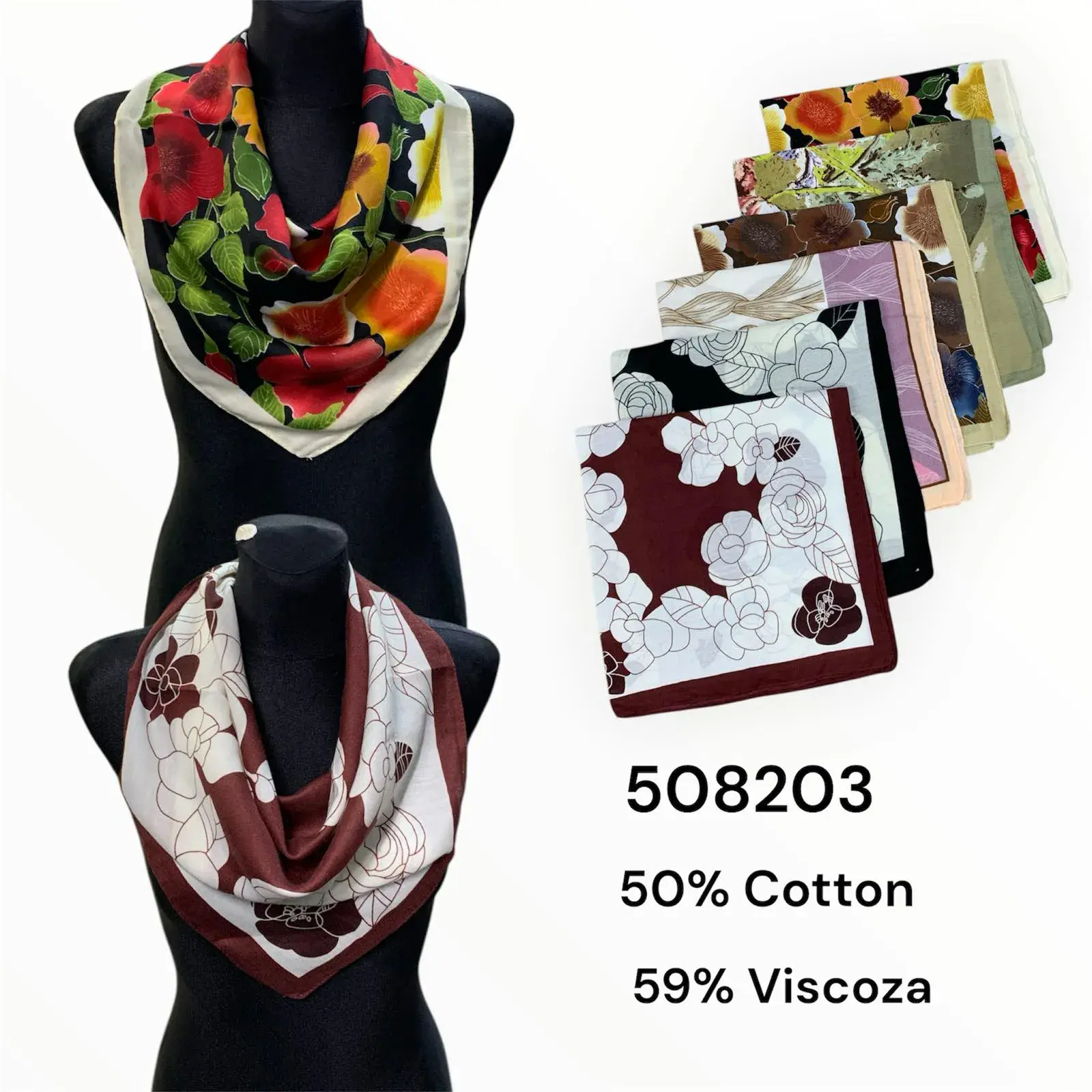Szaliki damskie wzorzyste 50% bawełna 50% wiskoza