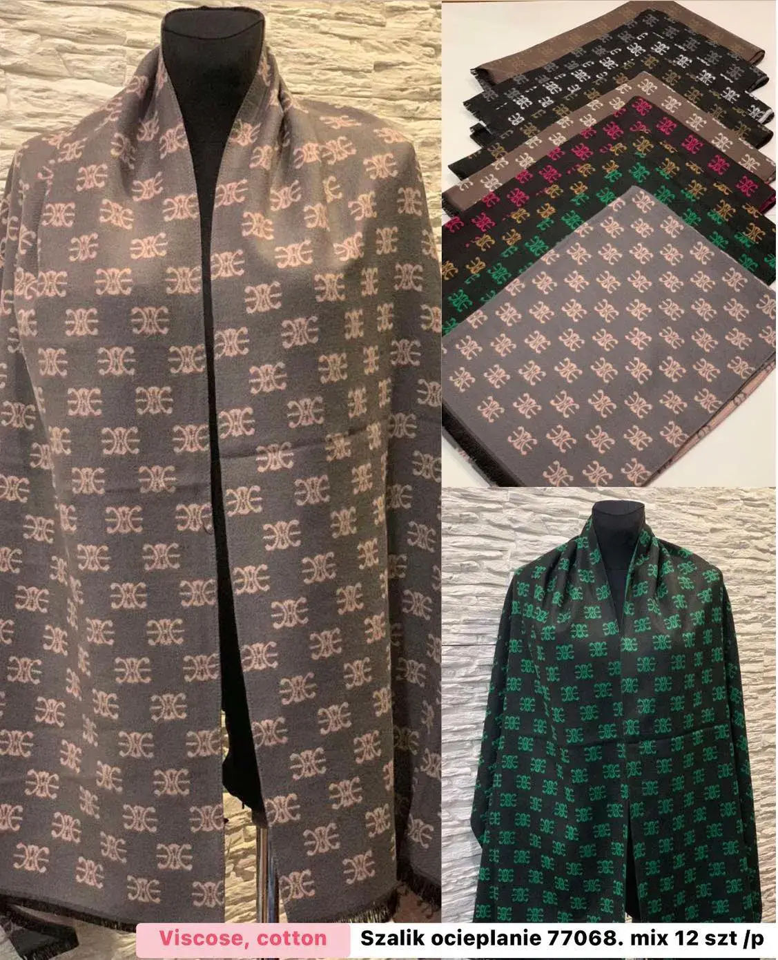 Szaliki damskie mix 12 szt viscose cotton wzór geometryczny