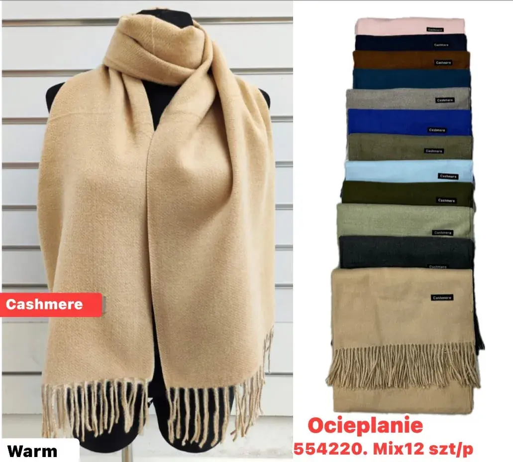 Szaliki damskie ciepłe cashmere 12 szt mix kolorów