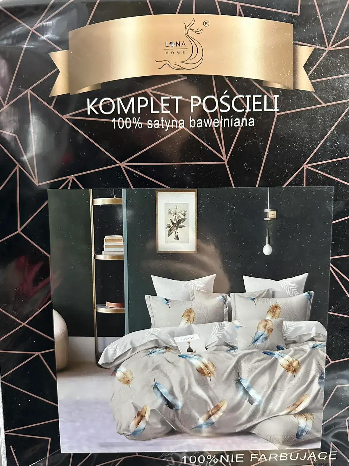 Komplet Pościeli 4CZ 200/220 100% Satyna Bawełniana, kolor beżowo-szary z motywem żurawi