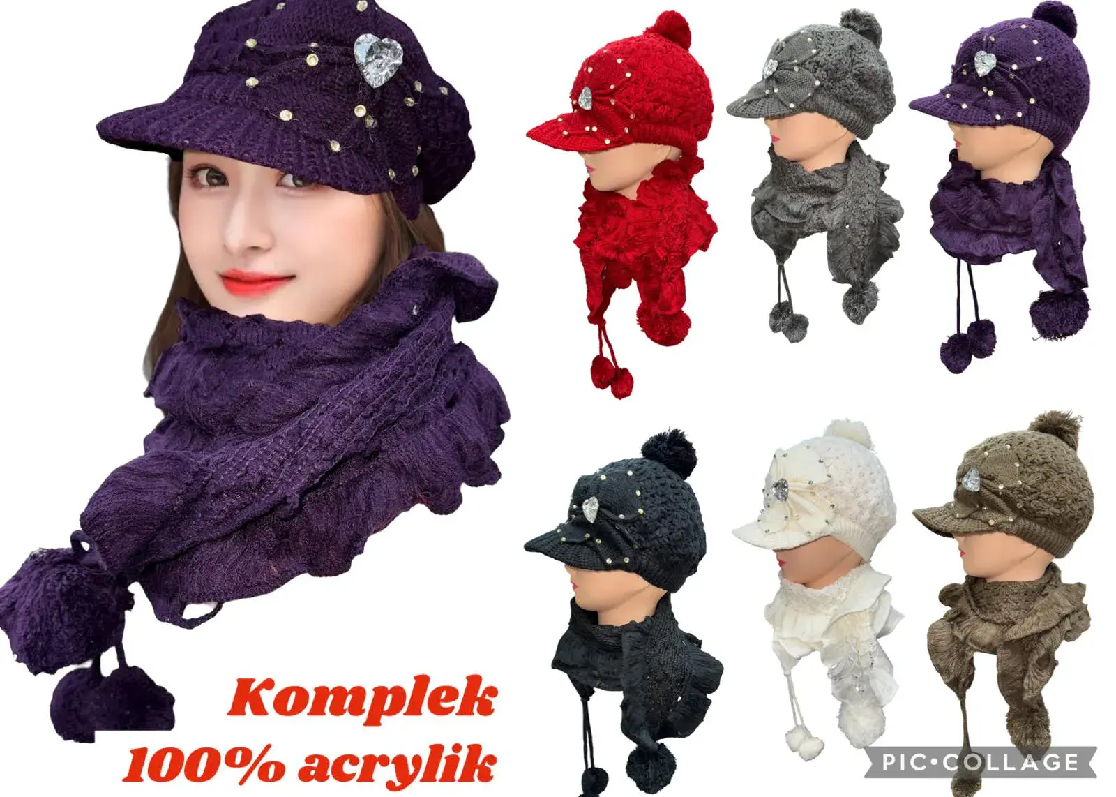 Komplet damski czapka i szalik 100% akryl