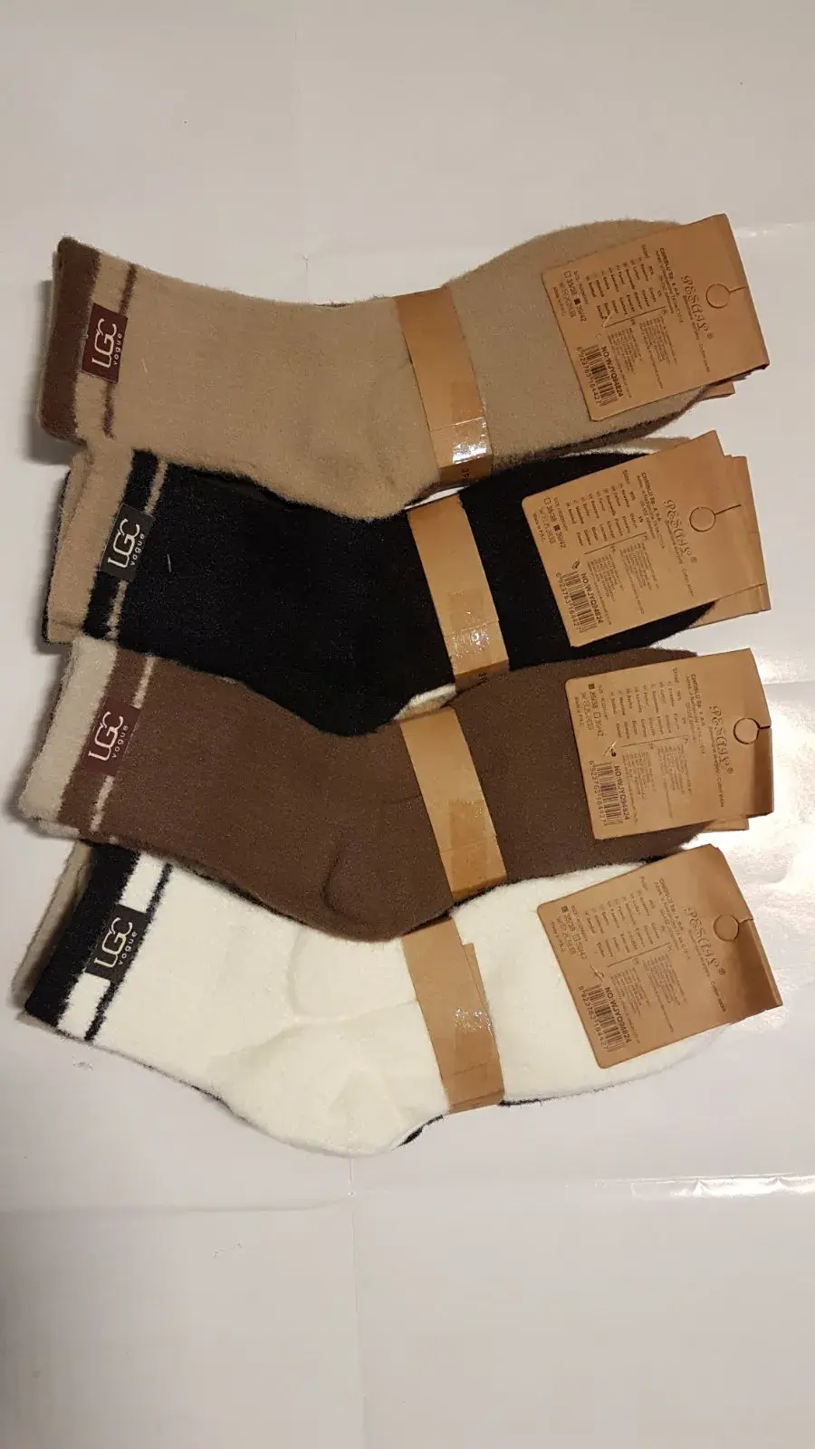Skarpetki damskie UG z logo, beżowe/czarne/brązowe/białe