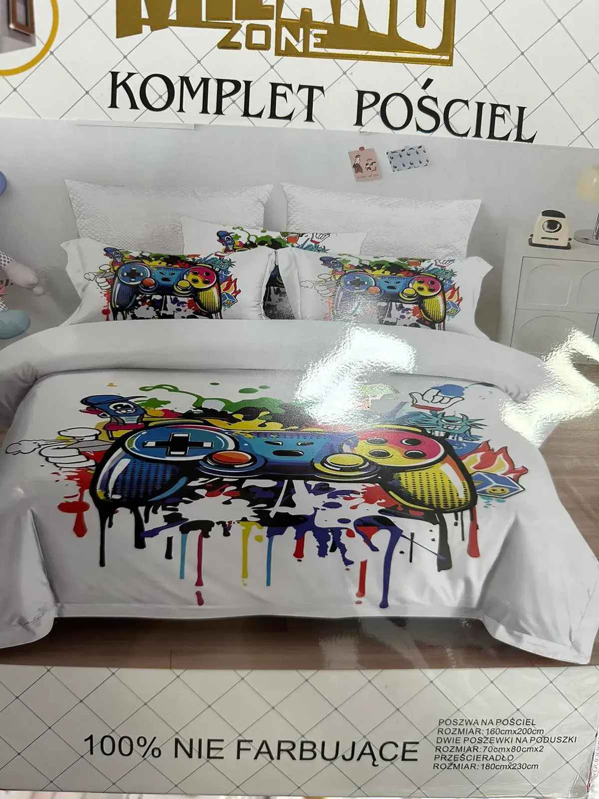 Komplet pościeli Milano 4cz 160/200 z motywem gamingowym, w wielu kolorach