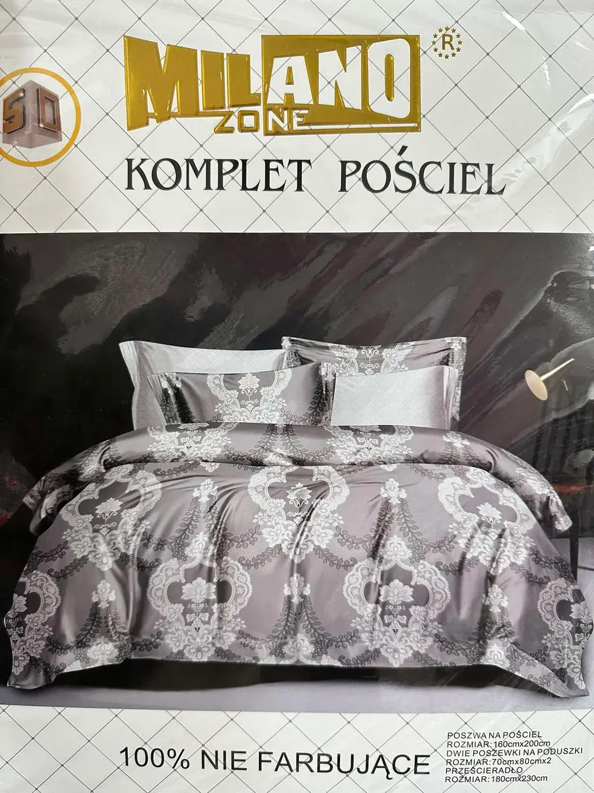 Komplet pościeli Milano 4CZ 160/200, kolor szary z połyskiem