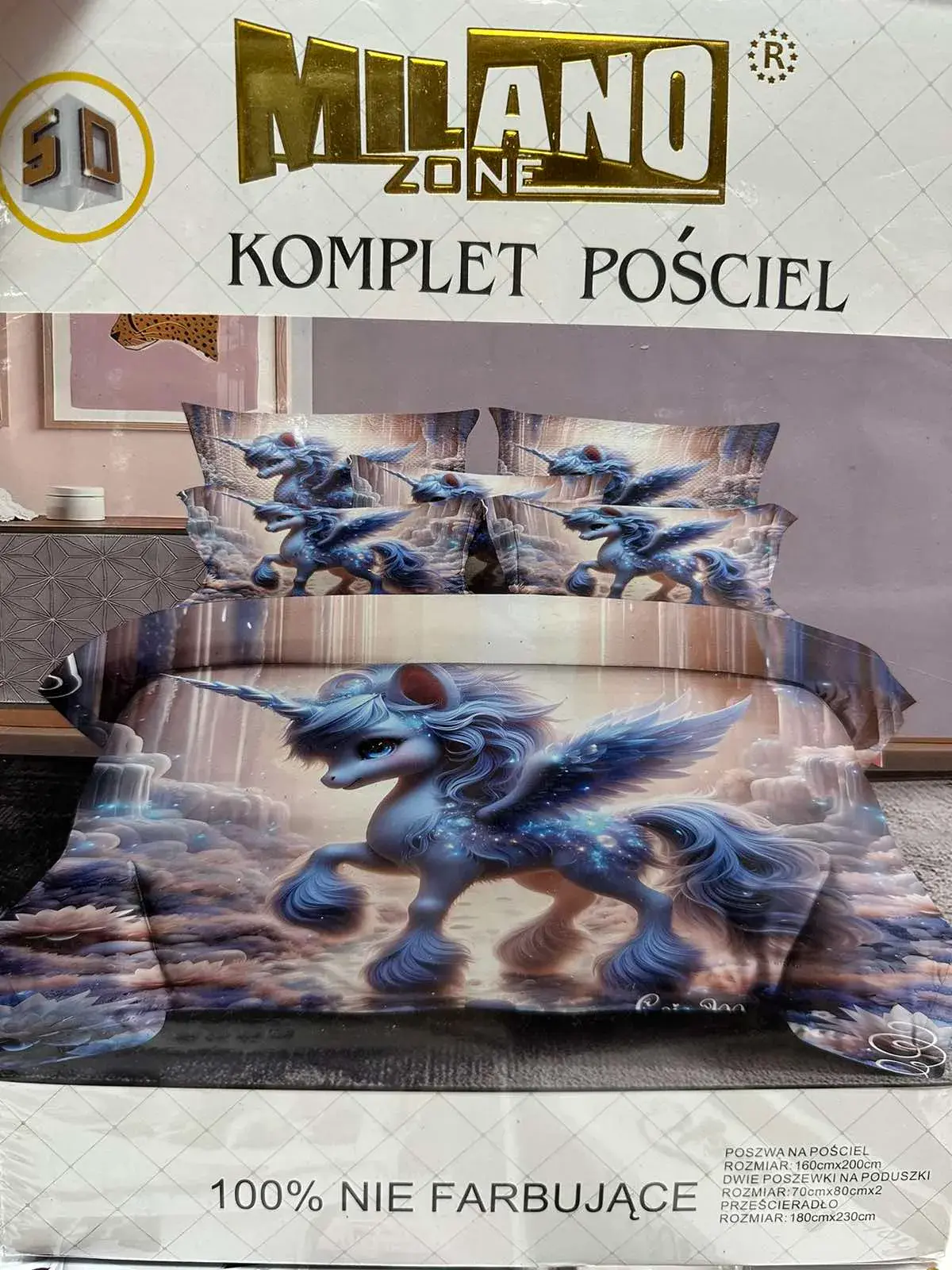 Komplet pościeli Milano 4cz 160/200 z jednorożcami, w wielu kolorach