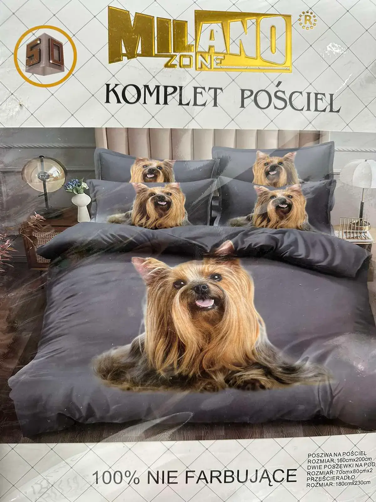 Komplet pościeli Milano z yorkshire terrierem 160/200 4cz