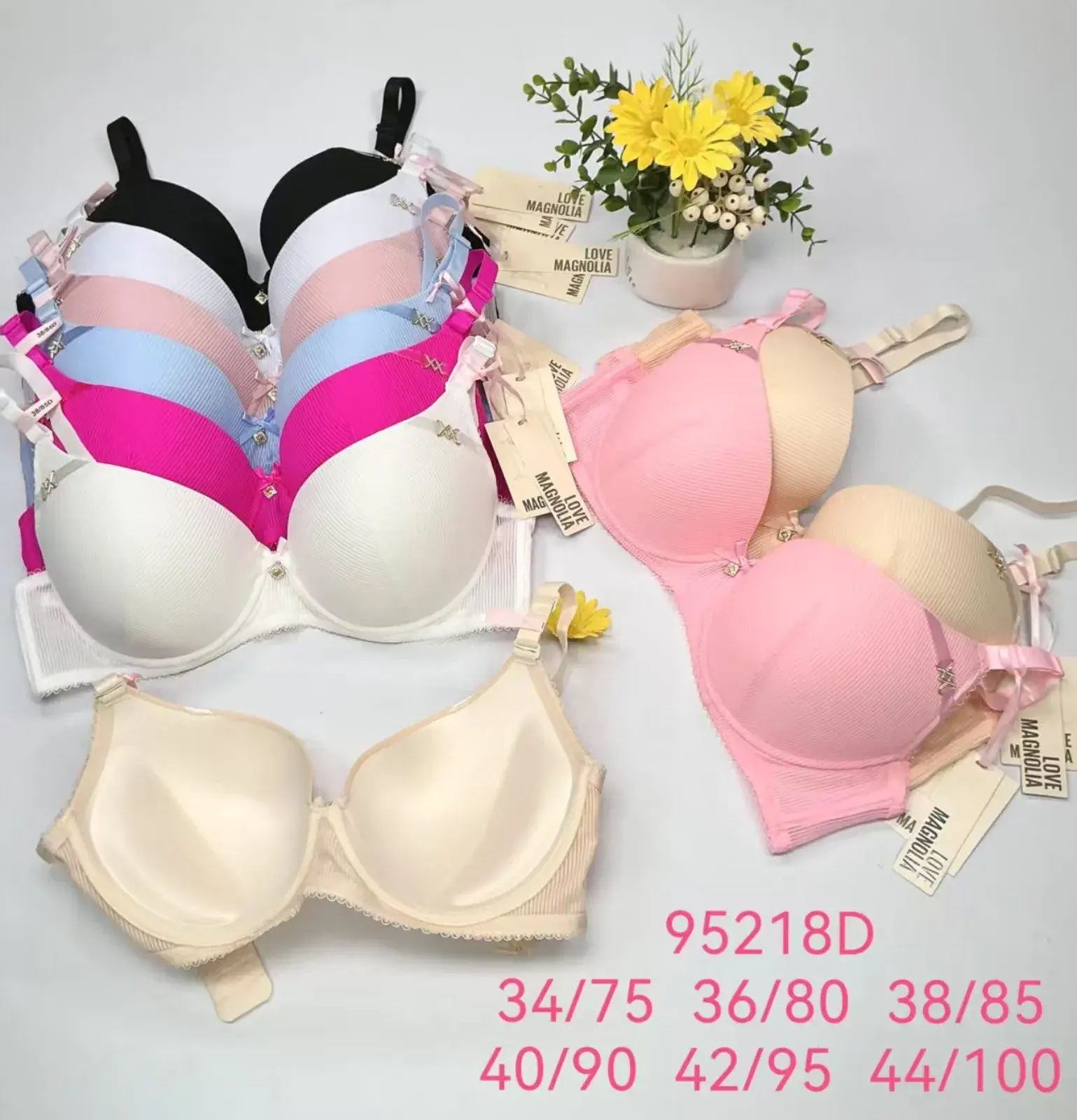 Biustonosz damski push-up, rozmiary 34/75-44/100, wielokolorowy