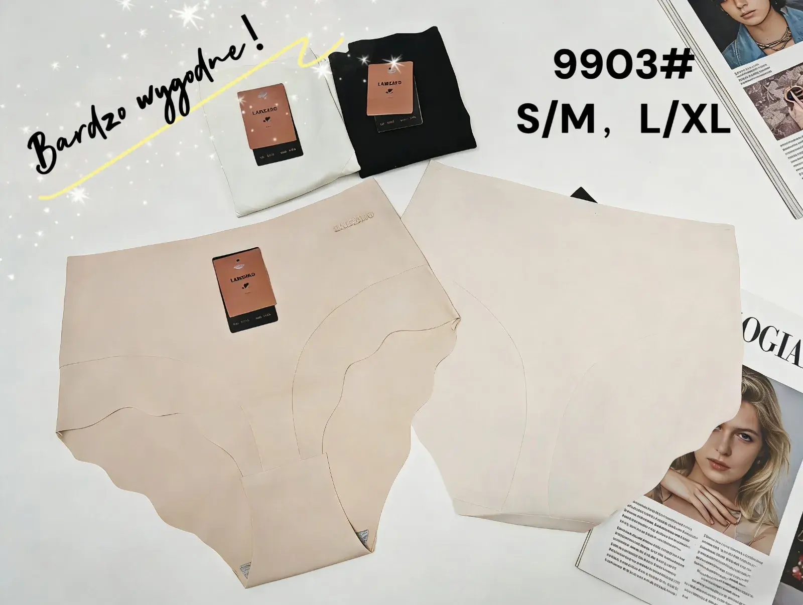 Majtki damskie bezszwowe S/M, L/XL beżowe i czarne