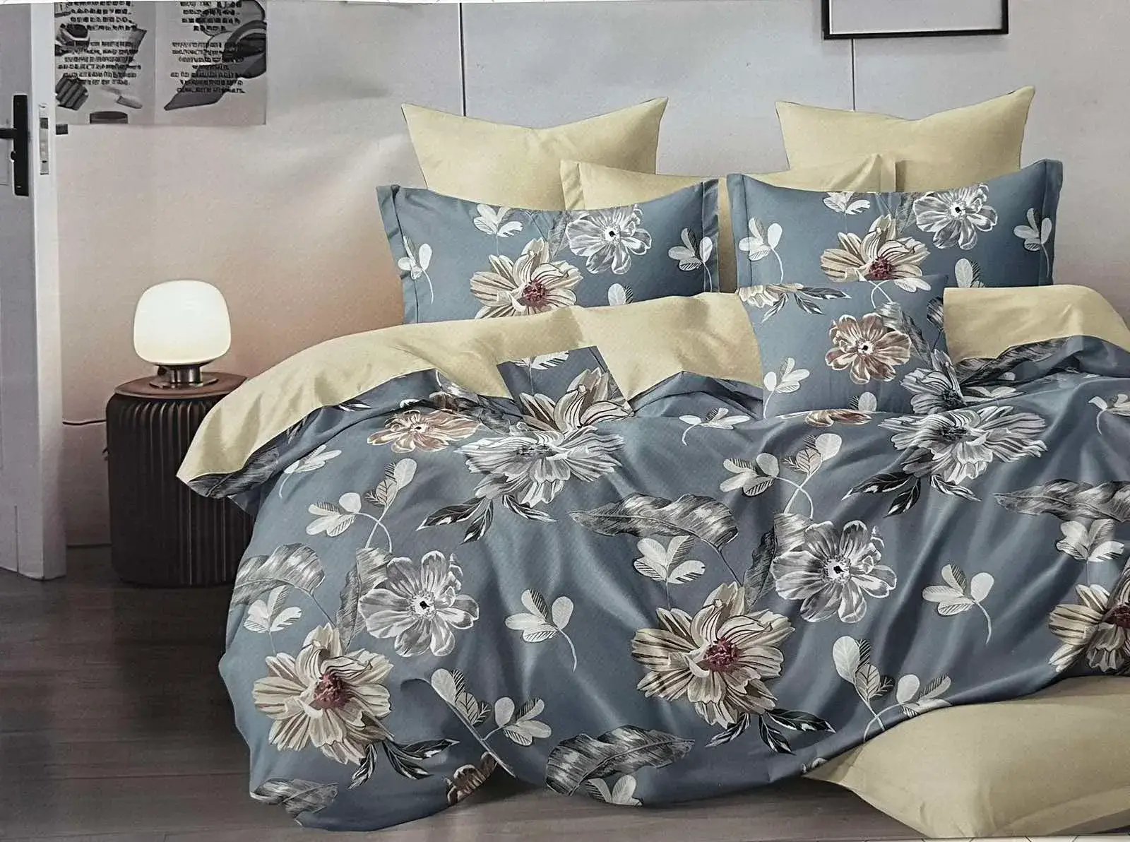 Komplet Pościel Milano 4CZ 160/200, kolor granatowy z beżowym