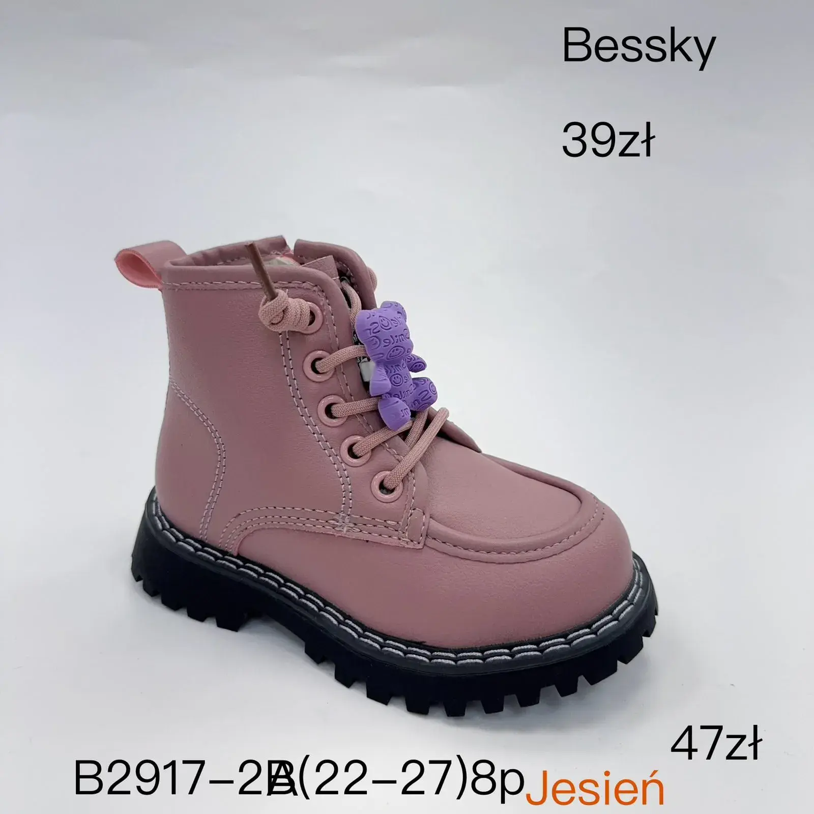 Botki dziewczęce Bessky różowe z misiem