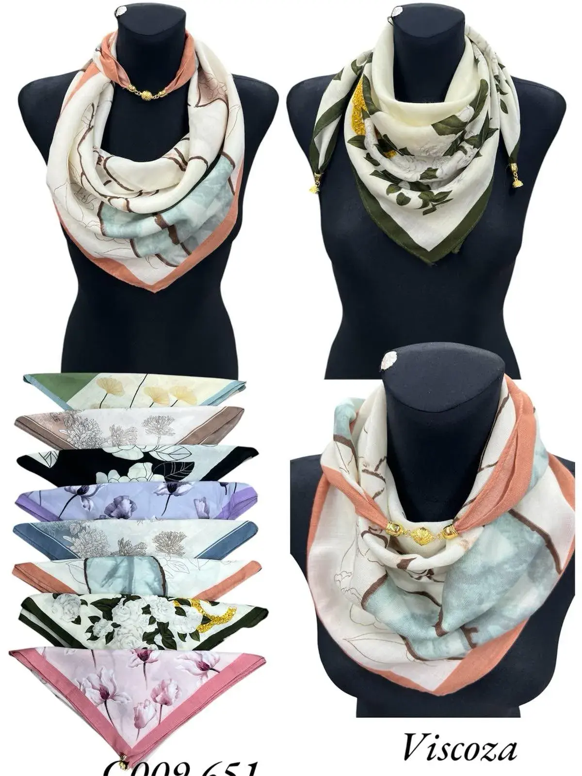 Szaliki damskie viscose wzorzyste, 12 szt/opak.