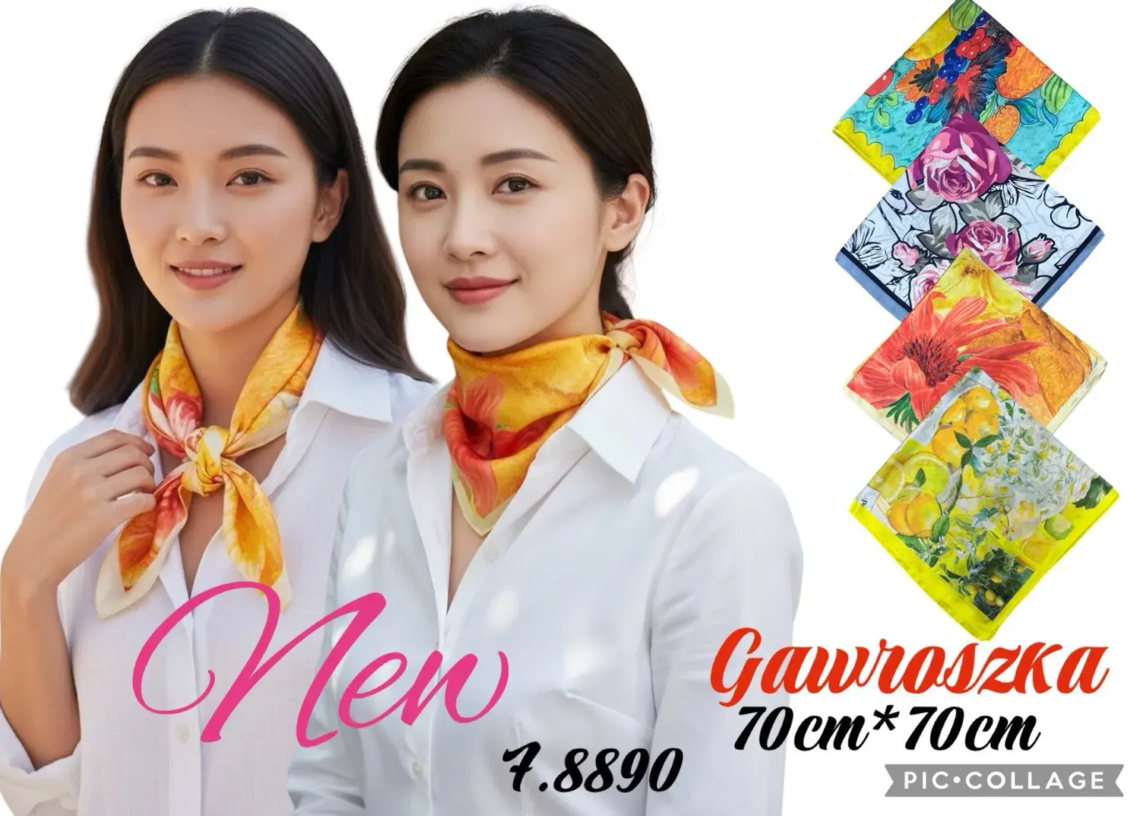 Chusta Damska Kwiatowa 70cm x 70cm Gawroszka, w wielu kolorach – wzór 2