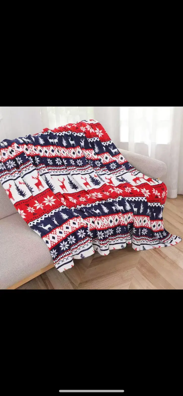 Koce Świąteczne 200x220cm Czerwono-Granatowe z Reniferami