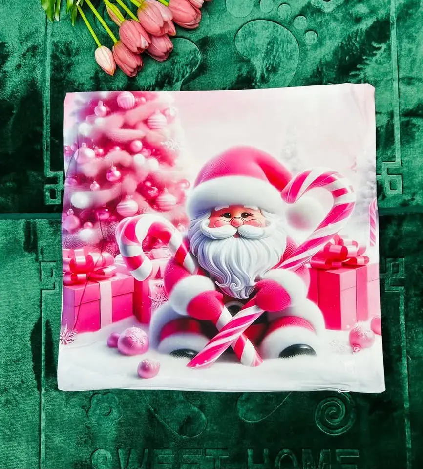 Poszewki 40x40 cm świąteczne z Mikołajem, biała