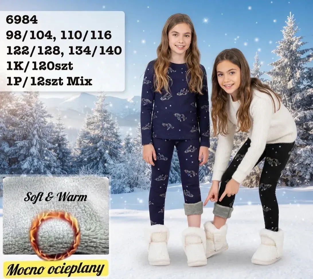 Legginsy dziecięce ocieplane mix wzorów 98-140 cm, kolor granatowy