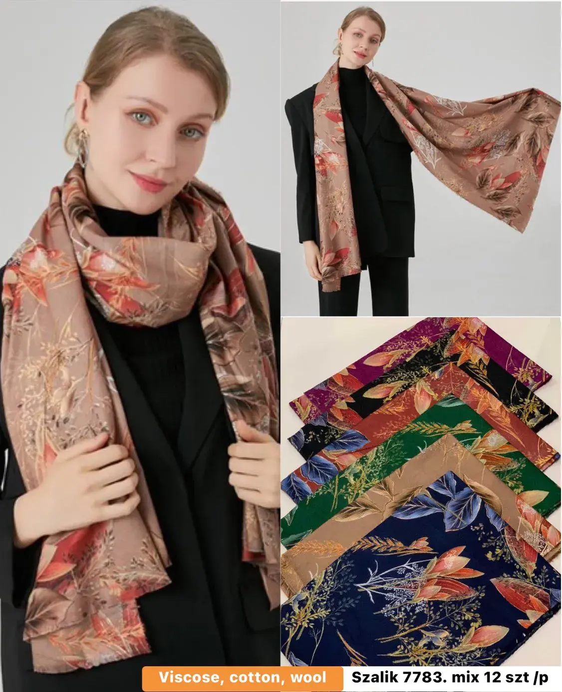 Szaliki damskie Viscose, cotton, wool mix 12 szt