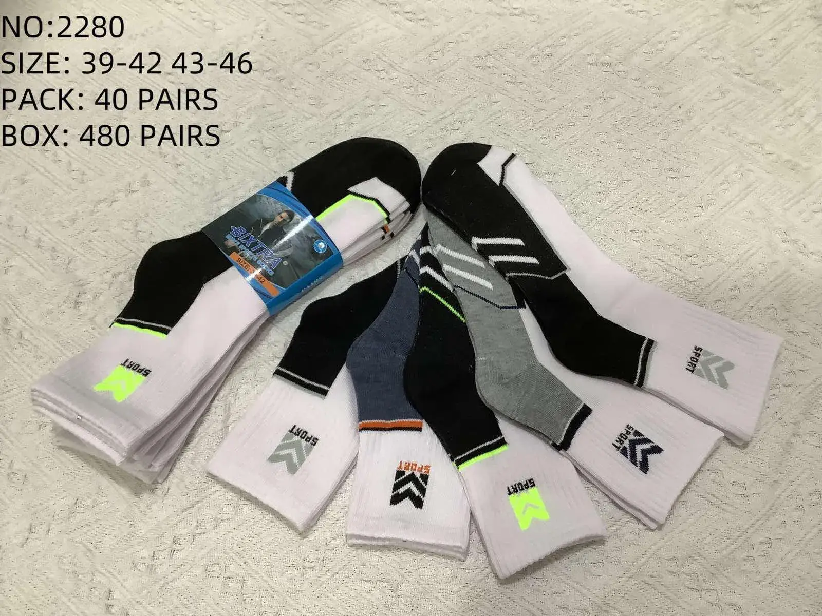 Skarpetki męskie sportowe NO:2280 42-46, pak. 40 par