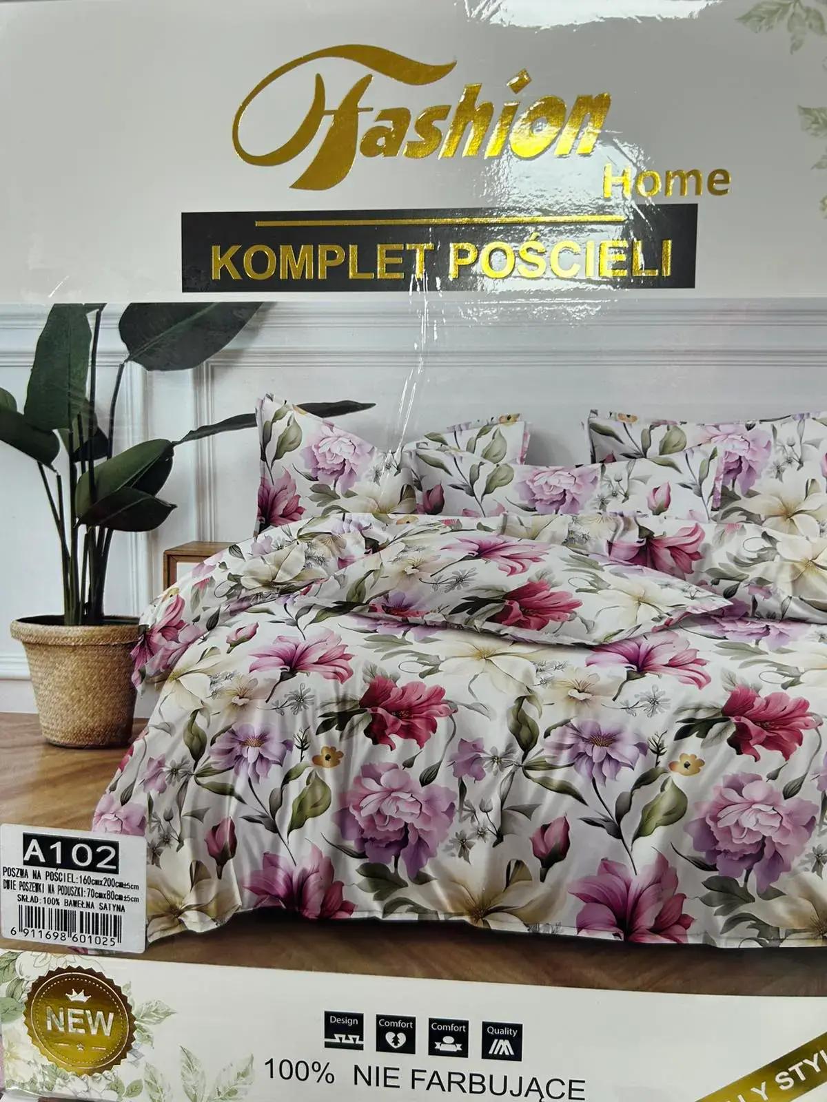 Komplet Pościeli Fashion Home Satyna Bawełna 160x200cm 3cz, w wielu kolorach – wzór 3